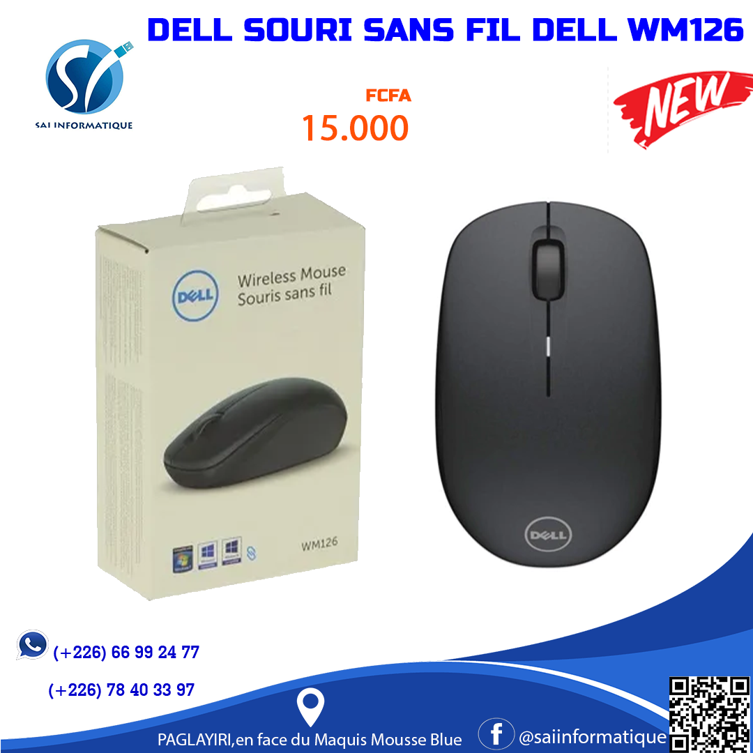 Souris Sans Fil Dell WM126 Avec Nano Récepteur MAH00170 - GRAZEINA